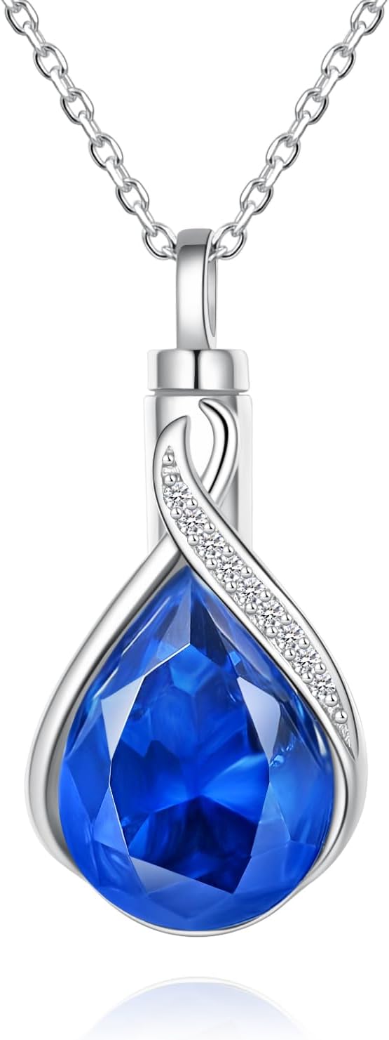 Sterling Silver Teardrop Eternity Memorial Ash Cremation Necklace Infinity Jewelry Urn Pendant Necklaces for Ashes for women