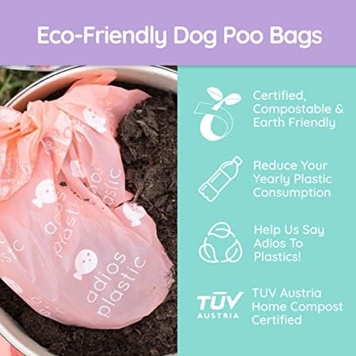 Adios Plastic Biodegradable Dog Poop Bags - Extra Thick Compostable Dog Poo Bags Made from Highest Rated EN13432 Certified Cornstarch | Leak Proof Dog Waste Bags in Grey Colour | 8 Rolls, 120 Bags