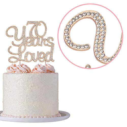 70 Cake Topper - Premium Rose Gold Metal - 70 Years Loved - 70Th Birthday Party Sparkly Rhinestone Decoration Makes A Great Centerpiece - Now Protected In A Box #TOP6
