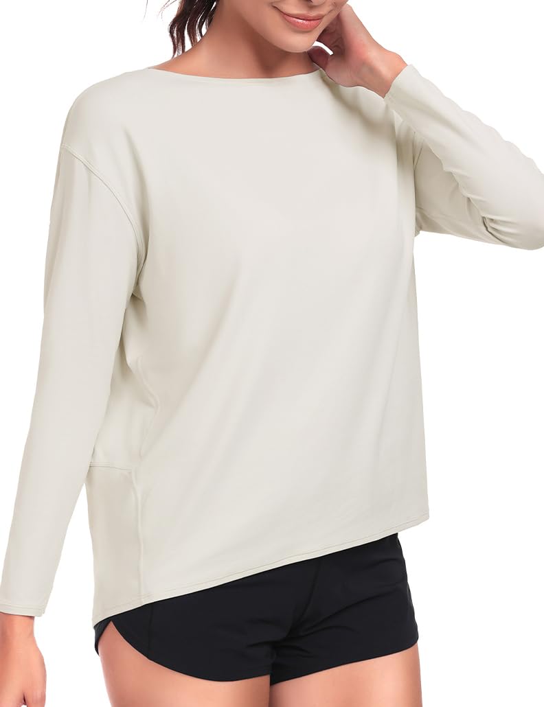 HeyNutsLong Sleeve Shirts for Women Boat Neck Loose Fit Soft Casual Tops Relaxed Shirts