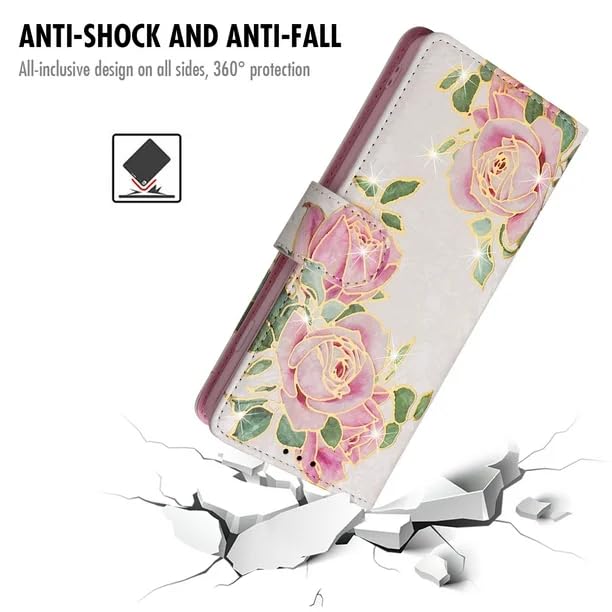 Image of ClickCase for vivo V60e 5G Gold Plating Printed PU Leather Wallet Case Flip Cover with Card Holder & Kickstand,Magnetic Flip Cover for vivo V60e 5G (Rose Floral)