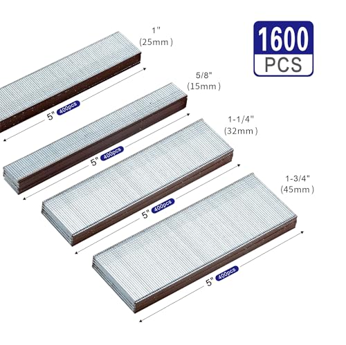 HW HAMWOO 18 Gauge Brown T-Head Brad Nails,Galvanized 18 GA Nail Gun Nails AssortedSuitable for Most Brand of 18 Gauge for Pneumatic, Electric Brad Nailer (5/8\"+1\"+1-1/4\"+1-3/4\",1600PACK)