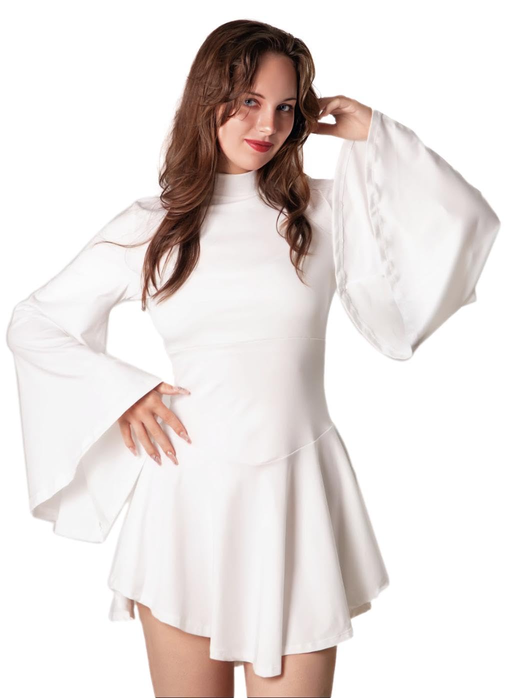 Cosplaya White Long Sleeve Mini Dress for Womens Adult Teens Women Outfit Robe Cosplay Halloween Costumes, M