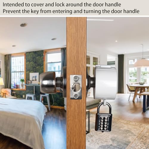 TEMEILI Door Handle Lock, Round Door Knob Cover, Prevent Turning Handle, for Door Knob Lockout Device, Temporary Door Lock, No Drill Door Lock,Removable and Easy to Use (White) with Padlock by TEMEILI - Used condition - Image 5