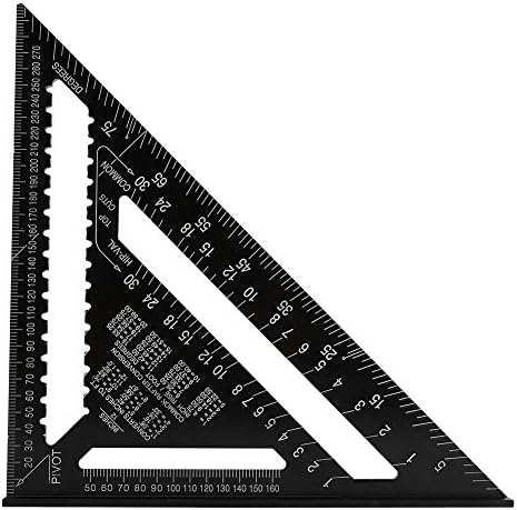 Haofy 12 Inches Triangle Square Ruler, Aluminum Alloy Metric and Imperial Ruler, Professional Carpenter Angle Protractor, Roofing Rafter Square Quick Measuring Tool for Framing Roofing Building, Black