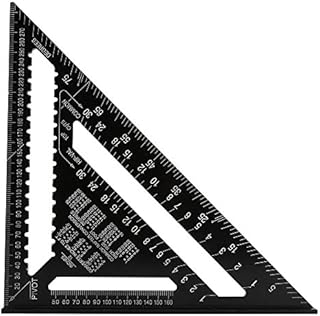 Haofy 12 Inches Triangle Square Ruler, Aluminum Alloy Metric and Imperial Ruler, Professional Carpenter Angle Protractor, Roofing Rafter Square Quick Measuring Tool for Framing Roofing Building, Black