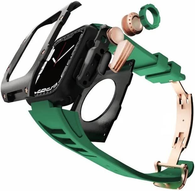 Kit boîtier en métal pour Apple Watch 45mm et bracelet de montre en caoutchouc