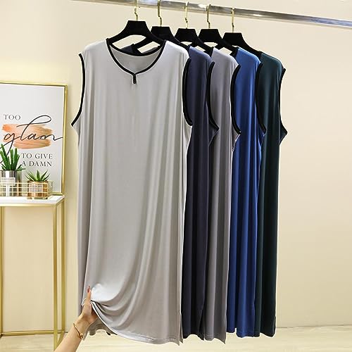 Men's Sleeveless nightgowns, Mens Classic modal Pajamas Ultra Soft Nightshirt Loose fit Nightdress L-3XL4