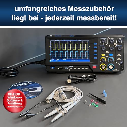 PeakTech P 1404 - Digital Oszilloskop 2 Kanal [3 Jahre Garantie] 100 MHz, 1GS/s, USB Schnittstelle, PC Software, P 1404 Oscilloscope, Schwarz, USB Oszilloskop, Oszilloskop Multimeter