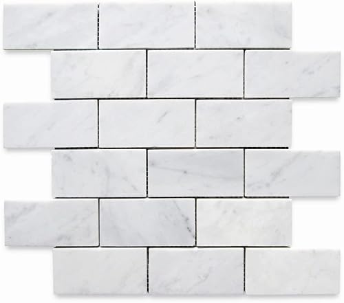 Stone Center Online Carrara White Marble 2x4 Grand Brick Subway Mosaic Tile Polished Kitchen Bath Wall Floor Backsplash Shower (1 Sheet)