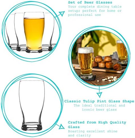Rink Drink Classic Tulip Pint Beer Glasses Set of 4 Glass - 580ml - Clear