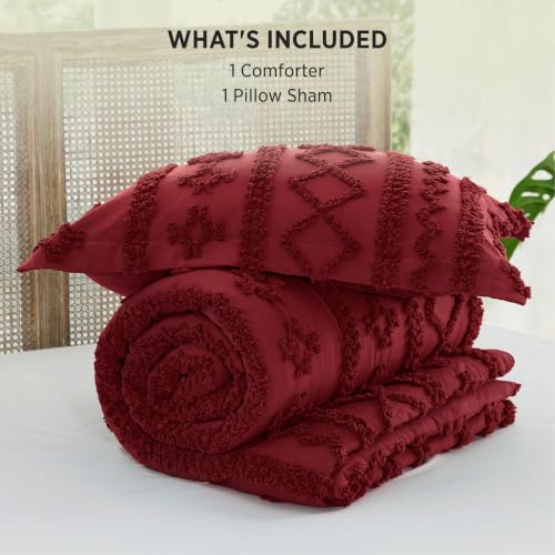 Image of Bedsure Tufted Boho Comforter Set Twin, Bedroom Decor Bedding Set Red