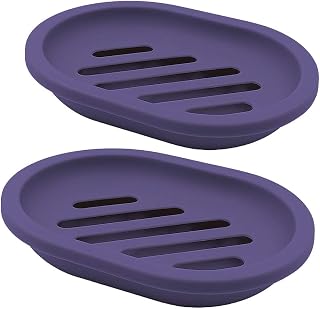 Soap Dish with Water Drainage Design for Drying and Saving Soap, Bathroom Kitchen Sponges Holder (Purple - Oval) 2 Pack