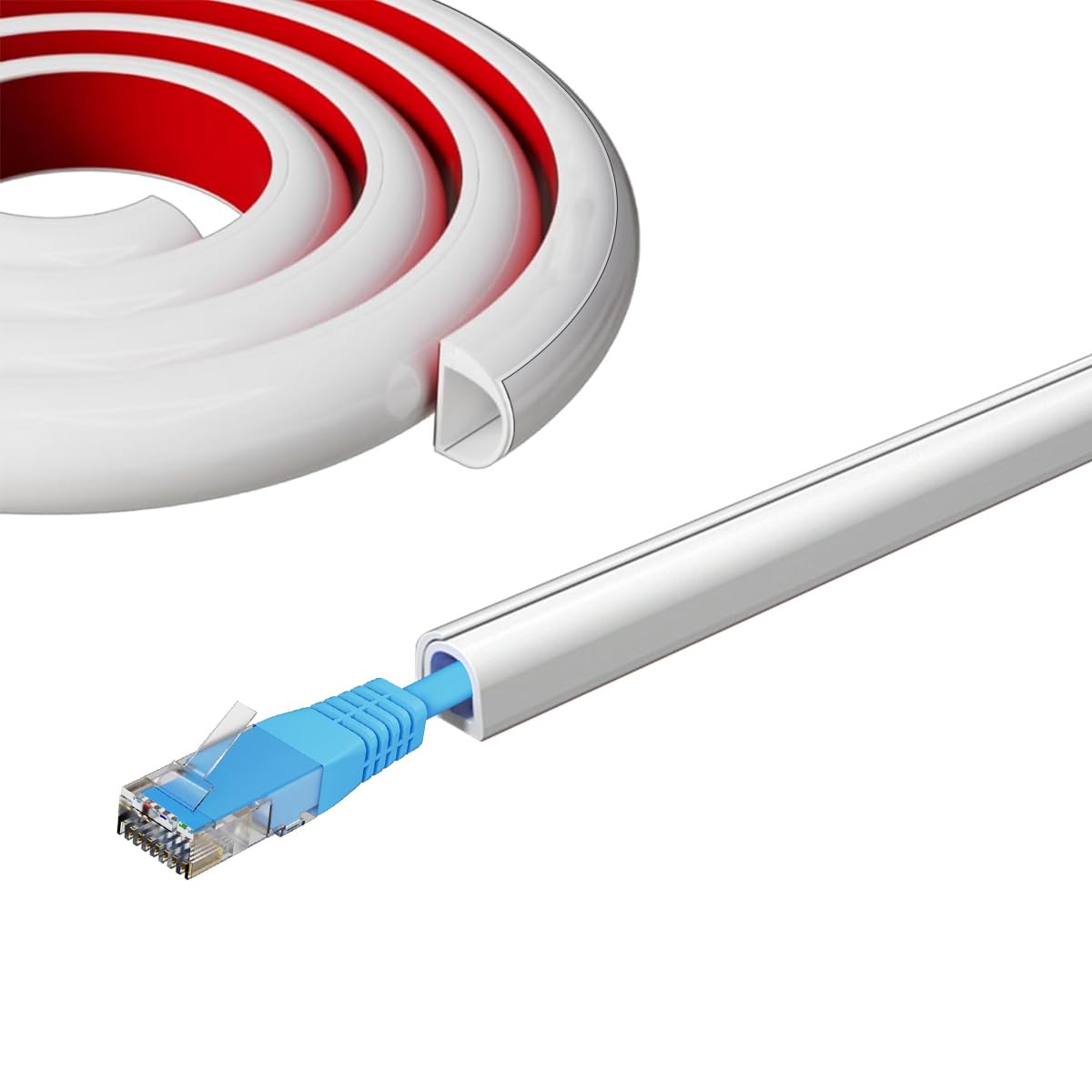 Serplex® Ethernet Cable Hider PVC Wire Hider Single Cable Cover Cord Wrap Tangle-Free Cables Protective Sleeve Self-Adhesive Cuttable Floor Cord Organizer Wire Cover for Home Office, 6.6ft, White-image-46
