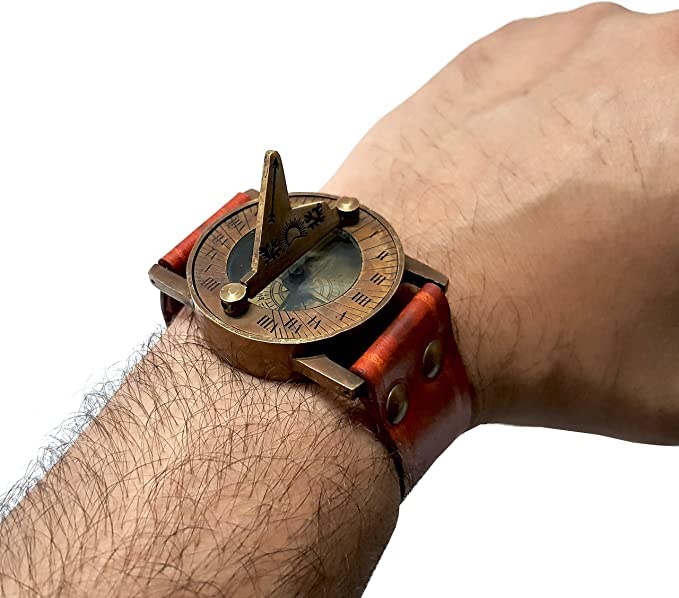 Brass Nautical Compass Watch Antique Brass & Leather Sundial Compass Beautiful Handmade Gift