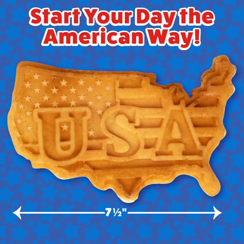 Great American USA Waffle Maker- Giant 7.5\" Patriotic Waffles or Pancakes for 4th of July BBQ - Electric Nonstick Waffler Iron- America Spirit Party, Summer Breakfast Baker Supplies with Recipe Guide - Thumbnail 2