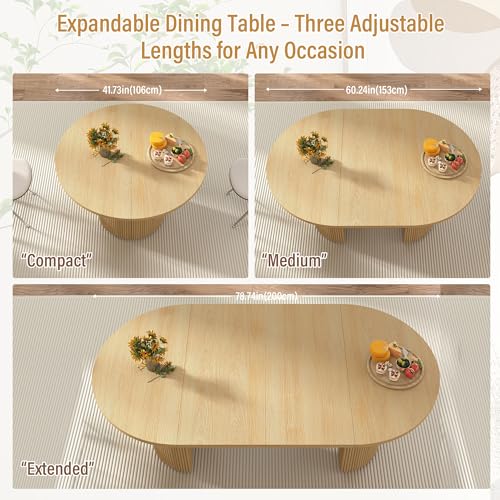 Image of 41 in-78 in Extendable Dining Room Table for 4-8, Round Expandable Kitchen Table with Fluted Base, Modern Farmhouse Oval Dinner Tables for Dining Room Kitchen Living Room (Natural)