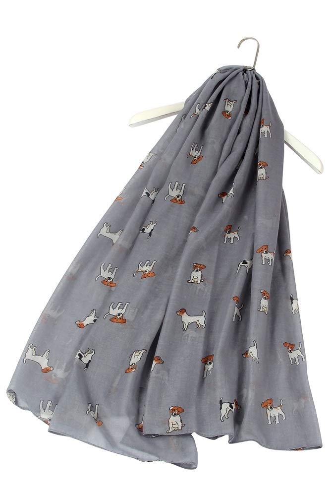 Furever Gifts Women's Grey Jack Russell Terrier Dog Scarf Cotton Blend 180Cm X 90Cm 1 Piece