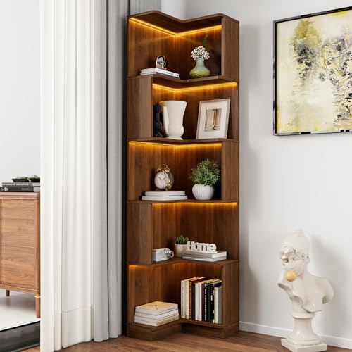 MaiDeHaoo Corner Bookshelf with Storage 5-Tier Corner Bookcase with LED