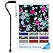 NOVA Designer Offset Handle Cane, Black with Pink and Blue Flowers