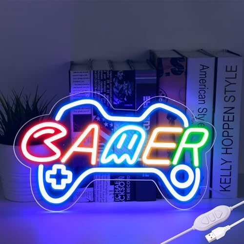 Gamer Neon Signs, Blue led neon lights with USB and Dimmer switch for boys room decor,Gaming neon sign for bedroom,wall decor,gaming decor