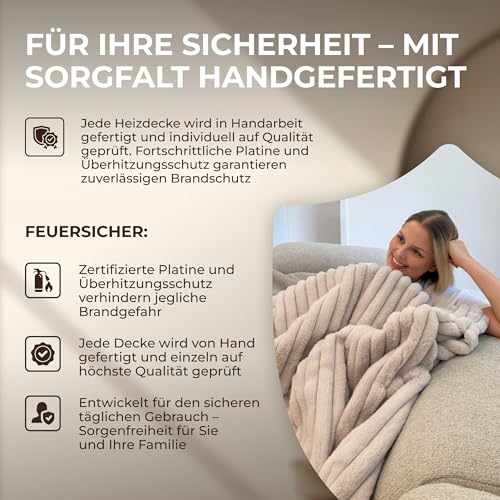 BR Bringer Infrarot Heizdecke - elektrische Kuscheldecke mit Abschaltautomatik & Überhitzungsschutz - 6 Heizstufen, Timer bis 10h, Kabel 2,45m, maschinenwaschbar, OEKO-TEX (200x180cm, Nordic Taupe)