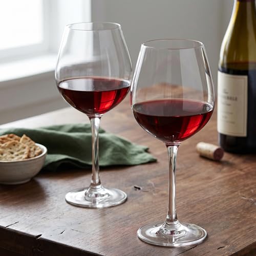 Image of Femora Italian Red Wine Glass Set of 2, 300 ml Crystal Glassware, Shatter Resistant Long Stem Wine Glasses for Red Wine, Dining Table & Home Bar