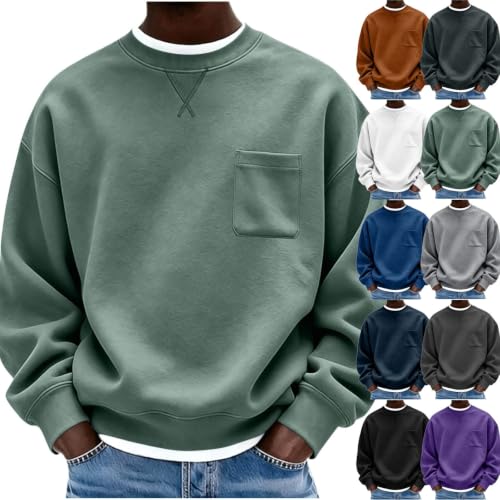 VBTAPA Sweatshirts For Men Men'S Sweatshirts Long Sleeve Fall Pullover Tops Fashion V Stitch Chest Pocket Basic Shirts Crew Neck Classic Top 2026 Green S - image 1
