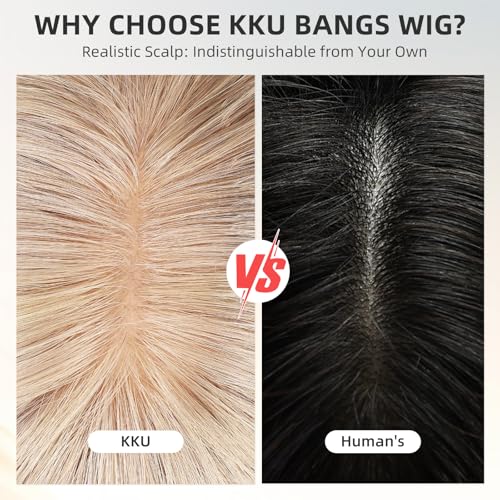 Image of KKU 16 Inch Human Hair Wig,Human Hair Wigs,Human Hair Wig With Bangs, Lady Wigs Human Hair, Real Hair Wigs For Women