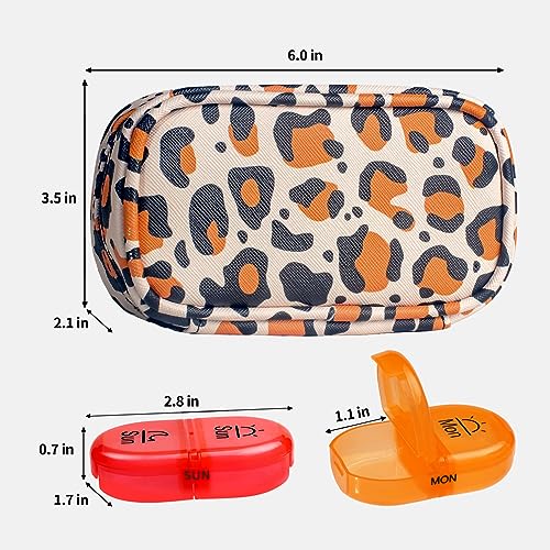 Image of Serfeymi Weekly Travel Pill Organizer 2 Times A Day AM PM Upgraded Rainbow Pill Box 7 Day with Portable Zipper PU Leather Pill Case, Medicine Organizer for Pills, Vitamins, Fish Oils - Brown 02