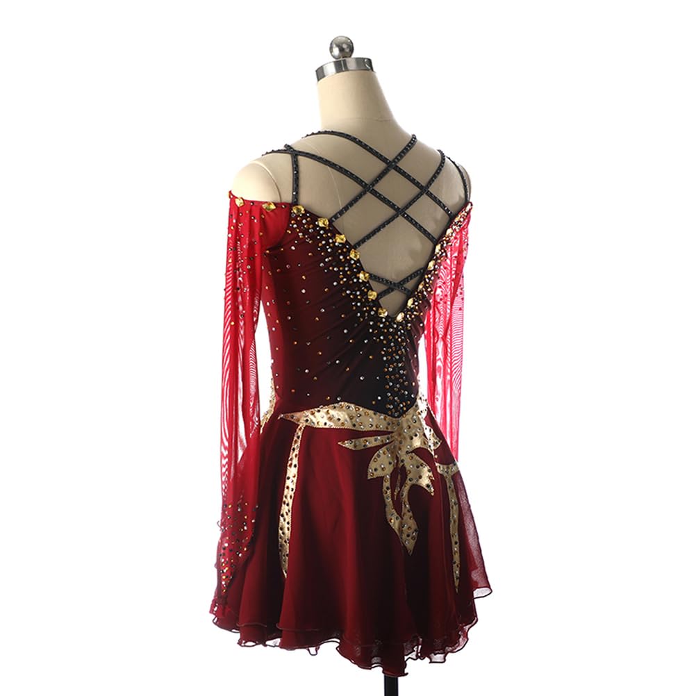 Abito Pattinaggio Artistica Ballerina, Oro Strass Tutu Vestito Danza Classica Donna Body da Ginnastica Ritmica Abito da Latino Americano Balletto