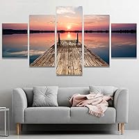 5 Panel Canvas Wall Art Perfectly Specular Reflection on The Water at Sunset Pictures Modern Artwork for Home Decorations Ready to Hang - 60
