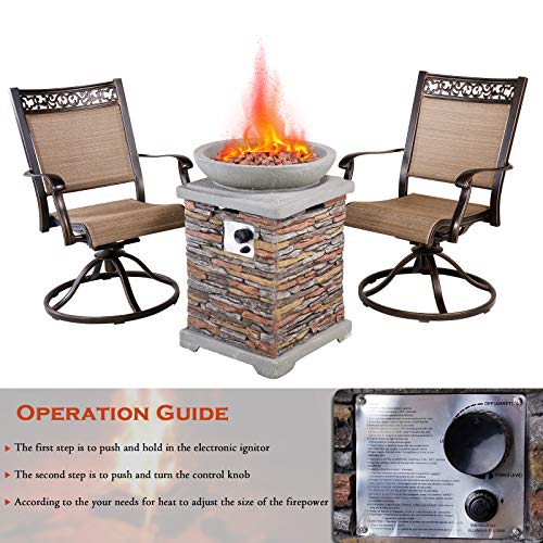 20" Outdoor Propane Fire Pit Table, 40,000 Btu Patio Gas Heater Column With Realistic Faux Ledgestone Panel, Red Lava Rocks, And Waterproof Cover #TOP2