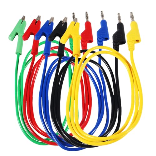 Image of 5PCS Multimeter Banana Plug to Crocodile Alligator Clip, 4mm Stackable Colorful Silicone Banana Plug to Alligator Clip, Soft Flexible Electrical Test Probe Lead Wire Cables 1M