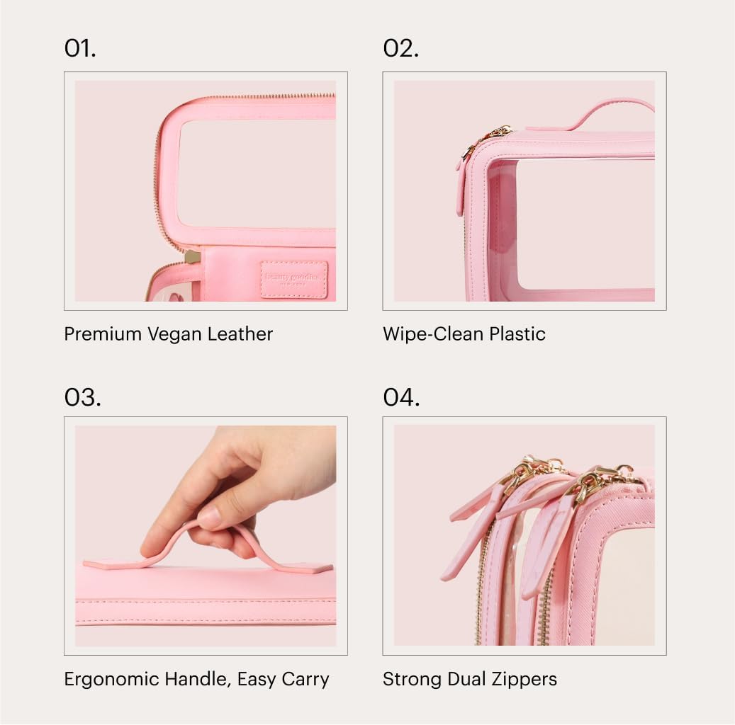 BEAUTYGOODIES Pink Large Clear Makeup Bag for Women with Zipper Organizer, Make Up Bag for Traveling, Transparent Travel Makeup Bag, Cosmetic Bag with Zipper for makeup and toiletry for both Women