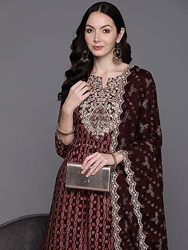 Image of INDO ERA Women's Rayon Printed Straight Kurta Pant with Dupatta (Kh5Rd7068)
