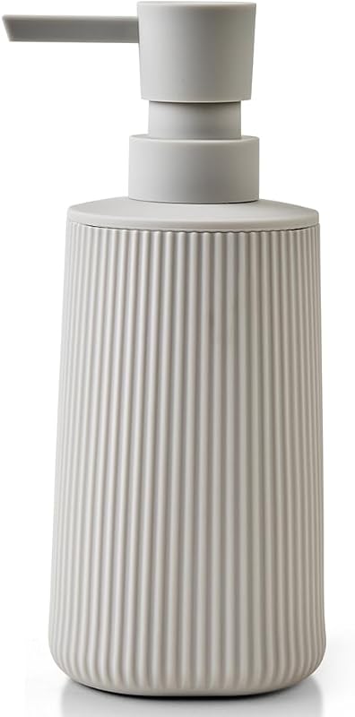 YAUKPH Small Soap Dispenser for Bathroom and Kitchen Matte Beige | Modern Farmhouse Striped Style Plastic Hand Soap Dish Soap Dispenser with Pump