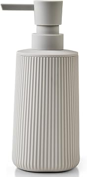 Small Soap Dispenser for Bathroom and Kitchen, Modern Farmhouse Striped Style Plastic Hand Soap Dish Soap Dispenser with Pump Matte Beige