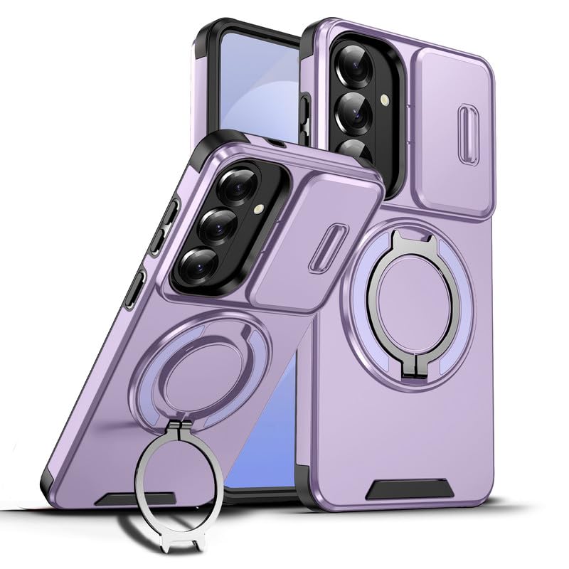 Image of LuxuryKase Shockproof Rugged Case for Samsung Galaxy S26 Plus | Slide Camera Cover | 360 Rotating Ring Kickstand | Military-Grade Protection - Lavender Purple