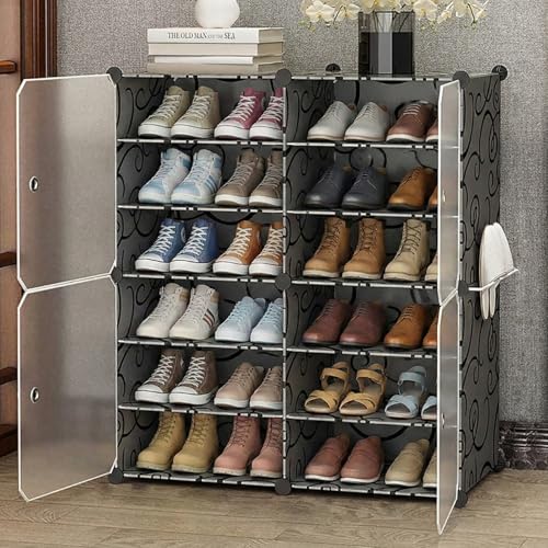 Image of Strassis Design Plastic Shoe Rack for Home with Door, 4 Door 12 Shelf | DIY Shoe Stand Organizer Cabinet for 24 Pairs Storage | Portable Slipper & Chappal Stand