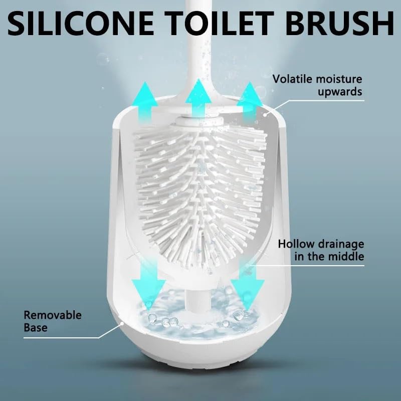 Bathroom Black Toilet Brush Soft TPR Silicone Brush Head No Dead Corners Home Floor-Standing Cleaning Brushes WC Accessories (Color : White)