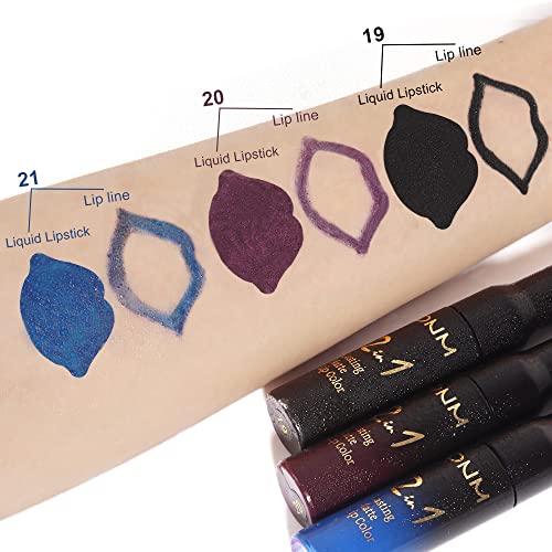 Image of evpct 3Pcs Dark Black Purple Royal Blue Matte Lip Liner and Liquid Lipstick Lip Stain Makeup Set Smudge Proof, 24 Hours Original Long Lasting Matte Lipstick Waterproof labial mate larga duracion 24