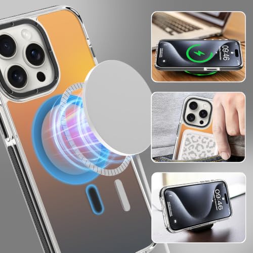 Image of Magnetic Case for iPhone 15 Pro Max [Compatible with Magsafe] [Cute Fashion Fluorescent Design] [1 Screen Protector] Slim Translucent Matte Case for iPhone 15 Pro Max 6.7 inch 2023, Black