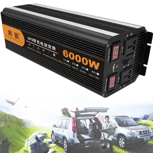 DPQYJPP Inversor De Onda Sinusoidal con Carga UPS 6000W inversor de la energía Dual AC DC a 220V AC convertidor del Coche con Pantalla Digital,for Notebook,Camp,12V-6000W