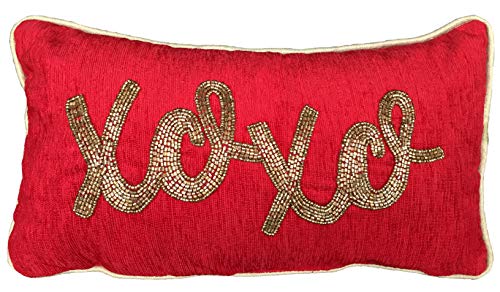 Penguin Home 3492 Cojín de Almohada Precioso, día de San Valentín, cumpleaños o Aniversario (XoXo), 100% poliéster, Rojo, 20X36x1 cm