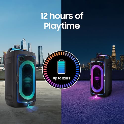 Image of Samsung with in-Built Battery | 12 Hours of Playtime | Party Lights + | Splashproof IPX4 | Waveguide | Jam Session | USB Input | 3.5mm Jack | 160 W Bluetooth Party Sound Tower (MX-ST40F /XL, Black)