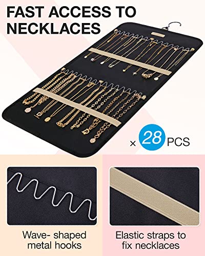 Bagsmart Hanging Jewelry Organizer Storage Roll With Hanger Metal Hooks Double-Sided Jewelry Holder For Earrings, Necklaces, Rings On Closet, Wall, Door, 1 Piece, Medium, Black #TOP1