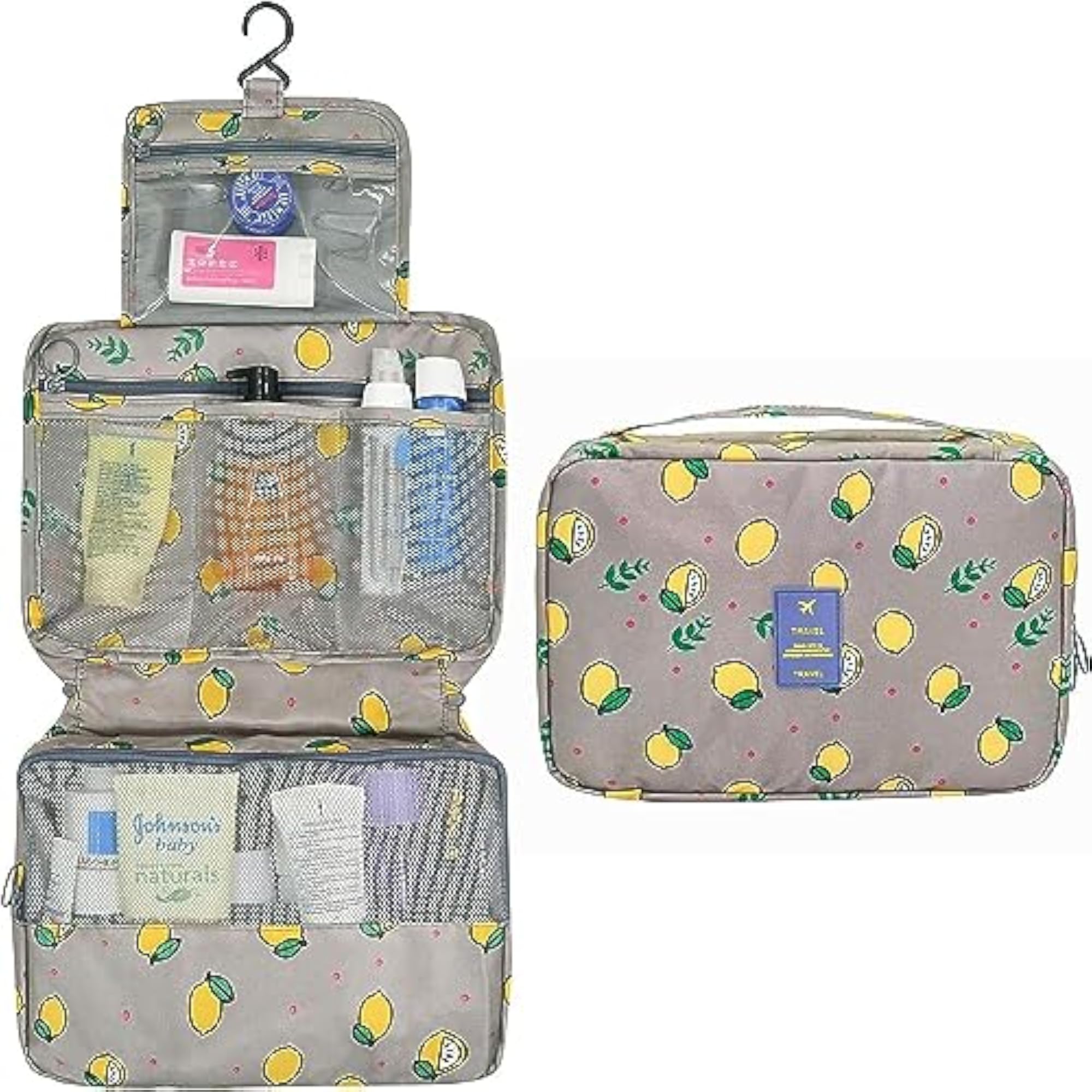 Hanging Travel Toiletry Bag Organizer for Women, Grey Lime