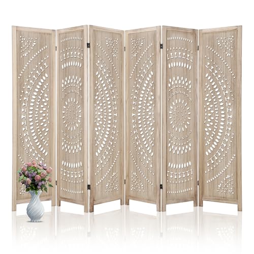 6 Panel Wooden Room Divider Screen - 5.6ft Tall Rustic