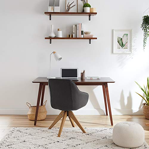 Art Leon Mid Century Modern Swivel Accent Chair With Wood Legs, Fabric Upholstered Armchair For Small Spaces Living Room Bedroom, Dark Grey #TOP3